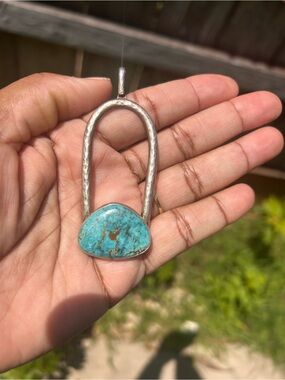 Modernist Hand-Forged .925 Sterling Silver & Natural Turquoise Arch Pendant